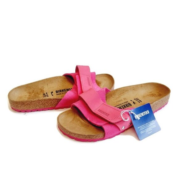 Birkenstock Oita Nubuck Suede Leather Sandals Womens 10 Mens 8 Fuchsia Tulip - Picture 9 of 9